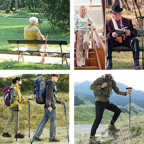 Image of Dr Care 4 Folding Walking Stick for Old Age | Aluminum | Adjustable Height 85-95 cm | Lightweight | Anti Slip | Ergonomic Handle | Rubber Tip | Wrist Strap (Blue)