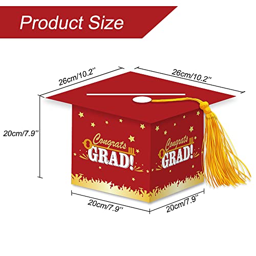 Image of 2026 Graduation Party Card Box, Red Gold Congrats Cap Card Holder Box with Tassel for 2026 Graduation Party Decoration