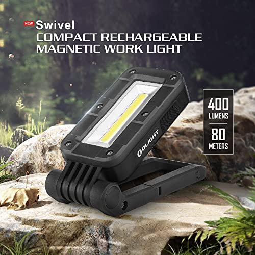 OLIGHT Swivel 400 Lumens LED Compact Rechargeable Magnetic COB Work Light, Adjustable Stand with Magnetic Base and Hanging Hook, 90 Hours Lasting Power, Job Site Lighting for Camping (Black) - Image 2