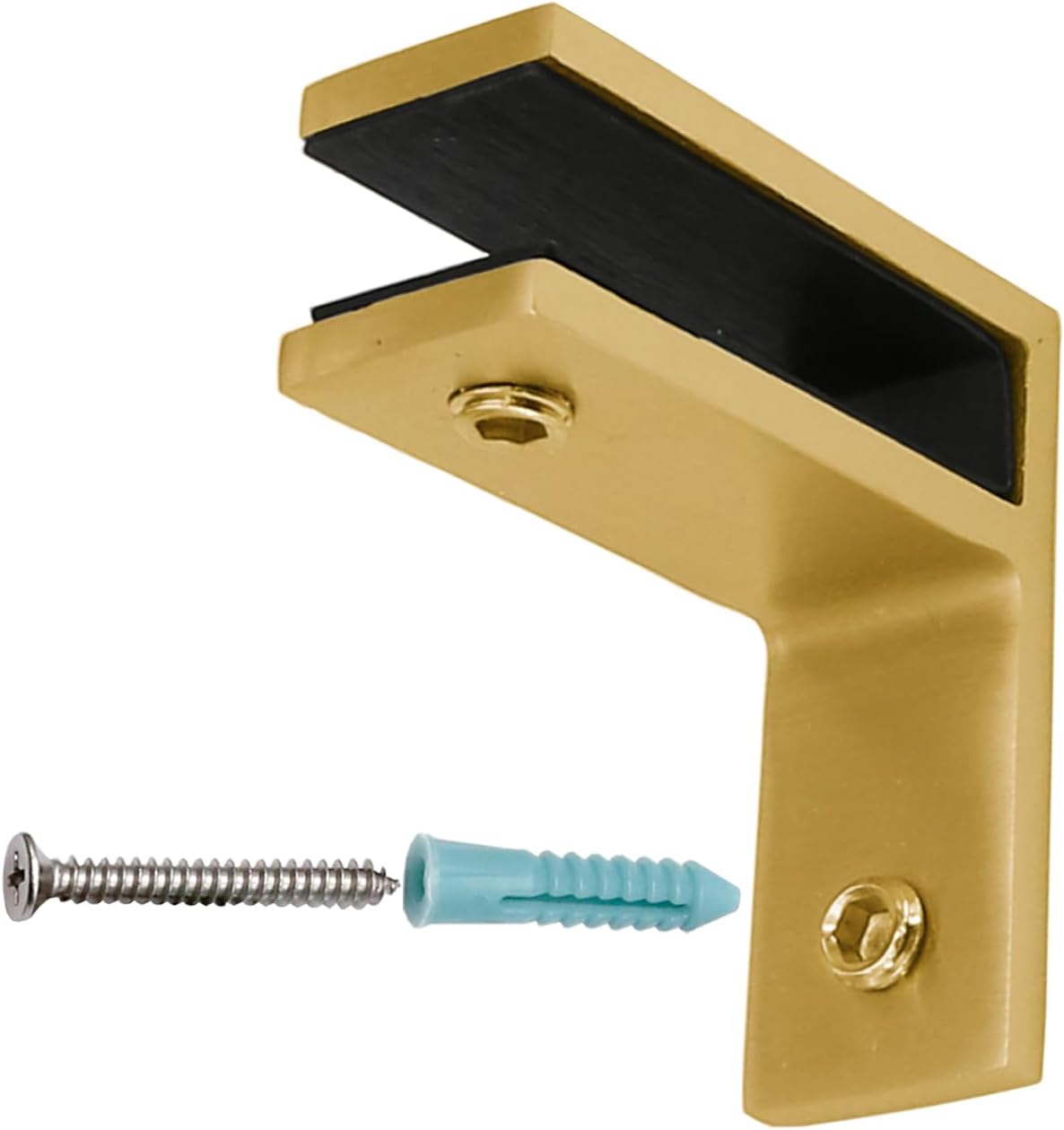 90 Degree Glass to Wall Stainless Steel Bracing Clamp, Bracket, Stiffener for 1/2 and 3/8 Glass, Satin Gold Finish