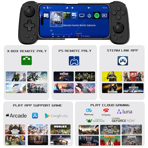 arVin Mobile Gaming Controller for iPhone 16/15/14/iPad/Android Phone/Tablet/Switch, PS Remote Player Gamepad for PS5/PS4/Xbox/PC, Wireless Joystick Play Cloud Gaming, Arcade Mfi Games, CODM, Roblox