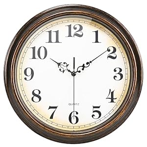 Wall Clock Battery Operated Silent Non-Ticking Vintage Wall Clocks for Kitchen, School, Living Room (12Inch, Bronze)