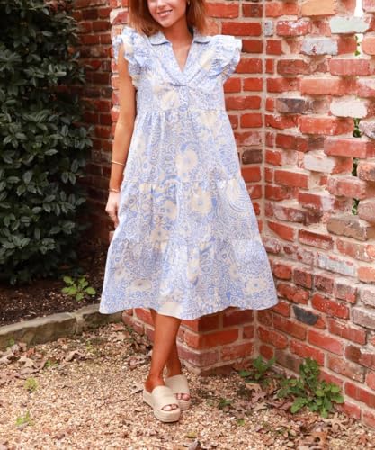 Image of Women Patchwork Dress Y2k Floral Puff Short Sleeve Maxi Dress Summer Boho Smocked Tiered Ruffle Beach Sundress