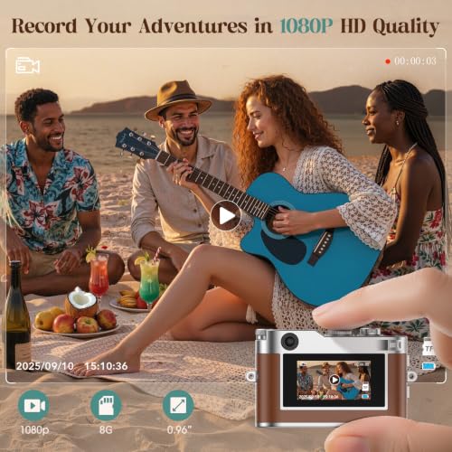Image of HOTU Keychain Camera, Mini Digital Camera 1080P HD with Flash Brown