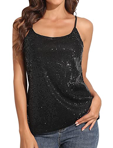 トップス POTTERY GLITTER CAMISOLE TOP PrettyGuide Glitter Tops for Women Party Strappy Sparkly Black