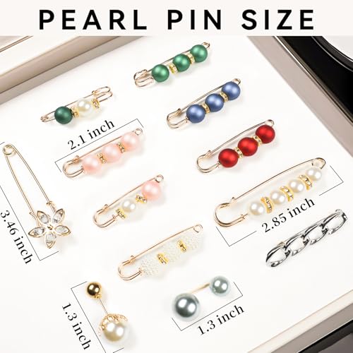 Image of 12-Pcs Pearl Brooches for Women, Artificial Pearl Brooch Pins Anti-exposure Neckline Safety Pins Sweater Shawl Clips for Women Wedding Party Decorations