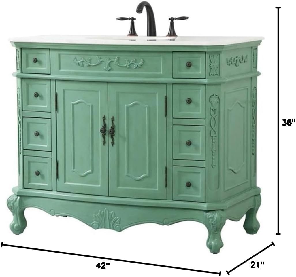 Elegant Decor Danville 42" Solid Wood Single Bathroom Vanity in Vintage Mint