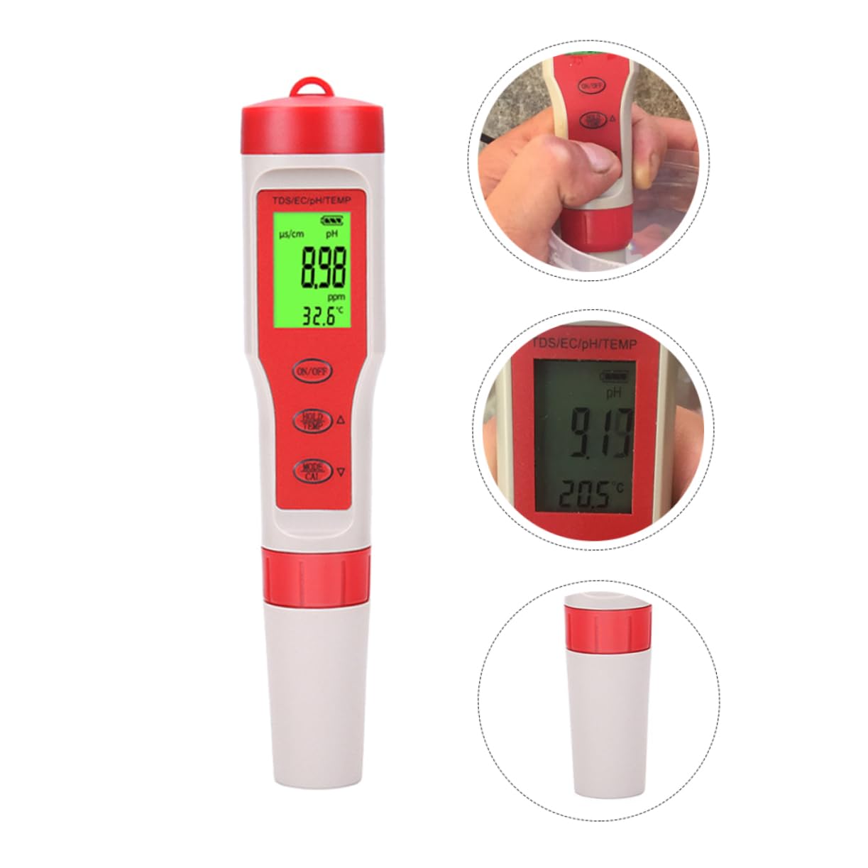 Amosfun Misuratore Digitale Acqua Penna Tester per Ph Ec e Temperatura Sonda Lunga e Display Retroilluminato per Test Rapido e Affidabile