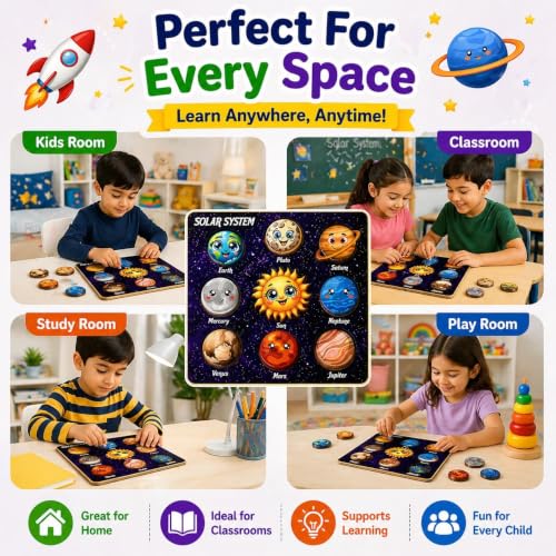 Image of Puzzle Kids Wooden Toys for Kids 3 + Jigsaw Puzzles for Adults Baby Learning Toys Educational Toys Game for Learning Learning Board Parts Anatomy Skeleton - Gift Toys for Boy and Girl (Solar System)