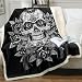 Sleepwish Sugar Skull Blanket, Comfort Warmth Soft Cozy Air Conditioning Machine Wash, Black and White, Rose Skull Sherpa Fleece Blanket (Throw 50"x60")