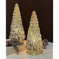 Lot De 5 Sapins De Noël En Verre Mercure Avec LEDs - Tailles De 8,9 à 35,6 Cm - Déco De Table, Cheminée, Centre De Table