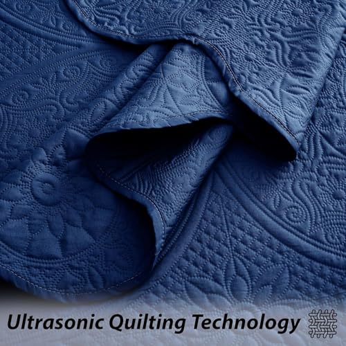 IR Imperial Rooms 10 Pack Queen Quilt Bedding Set (90" x 96") - Bulk Wholesale for Hotels, Guest Bedroom & Airbnbs - Lightweight Microfiber Reversible Floral Embossed Quilts Bedspreads (Blue)