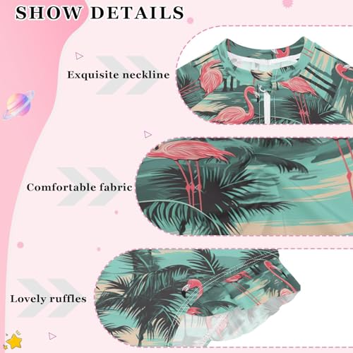 Pink Flamingos Tropical Palm Trees Girls Long Sleeve Swimsuit Rashguard Swimwear One Piece Bathing Suit 212175953