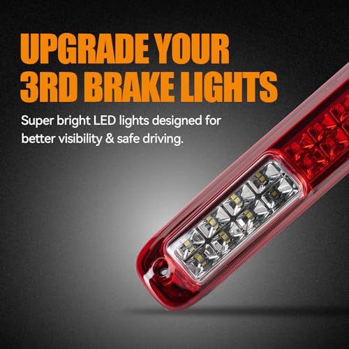 Image of Third 3rd Brake Light, LED High Mount Stop Light for 1999-2007 Chevy Silverado GMC Sierra 1500 2500 3500 HD Classic, Rear Center Cab Roof Tail Cargo Lamp, Red Lens