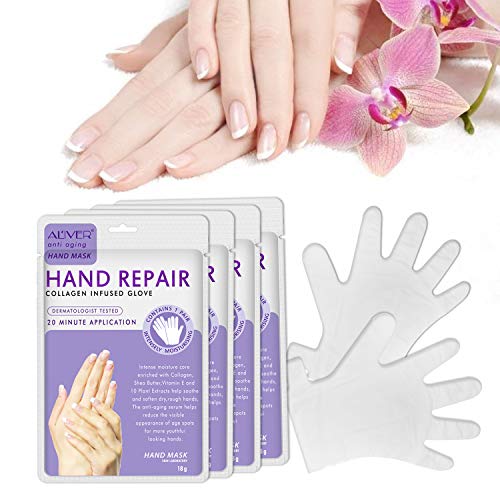 5 Paar Feuchtigkeitsspendende Peeling-Handmaske mit Honig und Milch mit Natürlichen Pflanzenextrakten, Kollagen, Reparatur Rauer Haut, Aufhellung und Anti-Aging (Lavendel) Cover