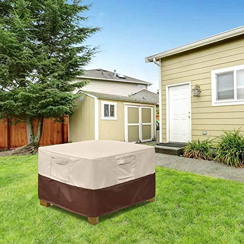 Vailge Square Patio Ottoman Cover, Waterproof Outdoor Ottoman Cover With Padded Handles, Patio Side Table Cover, Heavy Duty Outdoor Furniture Cover(Small,Beige&Brown) #TOP7