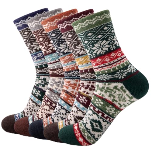 Senker Fashion Womens Wool Socks, Stocking Stuffers Gifts for Women Men Warm Soft Crew Boot Sock for Winter Hiking