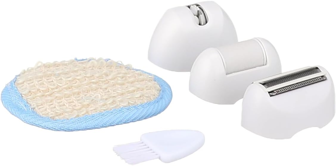 Close-up of VGR V-700 accessories including callus remover, shaver head, and cleaning brush