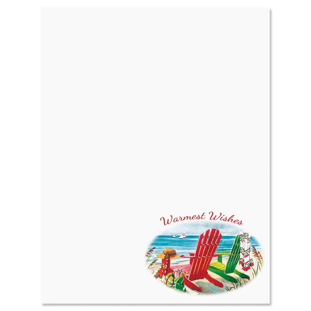 Beach Chairs Christmas Letter Papers - Set of 25 Christmas stationery papers are 8 1/2" x 11", compatible computer paper