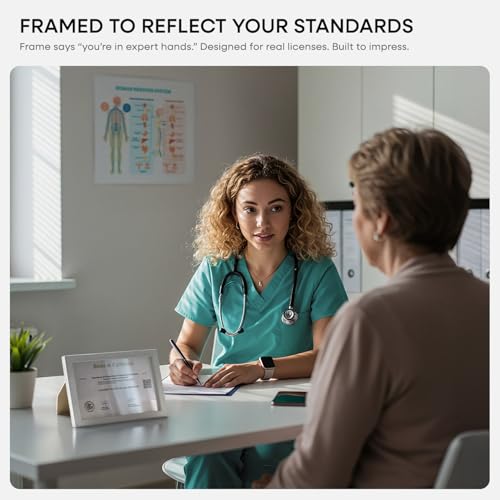 Image of Homeforia 5.5x8.5 Business License Frame White, High End Oak 5.5 x 8.5 Wood Certificate Frames, 5.5by8.5 Document Frames for Wall or Tabletop, Wooden Picture Frames, Tempered Glass, Wall Kit, Set of 2