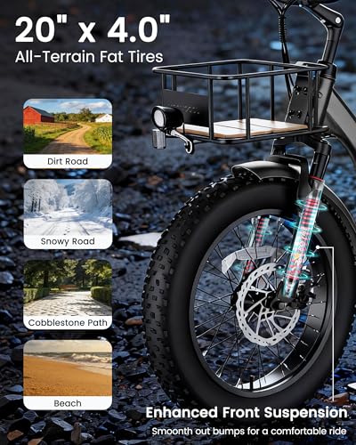 Image of MOONCOOL Electric Tricycle for Adults, 20 inch x 4 inch Fat Tire Folding Electric Trike, 48V 500W 3 Wheel Electric Bike, 7 Speed E Trikes for Adults with Removable Battery, Aluminum Frame & Large Basket