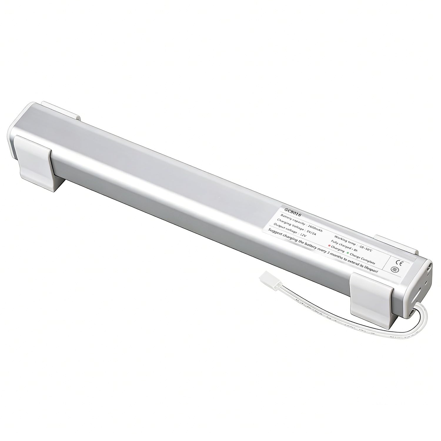Rollerhouse 12V Rechargeable Battery Pack for Motorized Blinds and Shades, 2600mAh Battery Wand with 2-Pin JST Connector, Replacement Power Supply for Roller Shade Motors, Includes Wall Mount Clips
