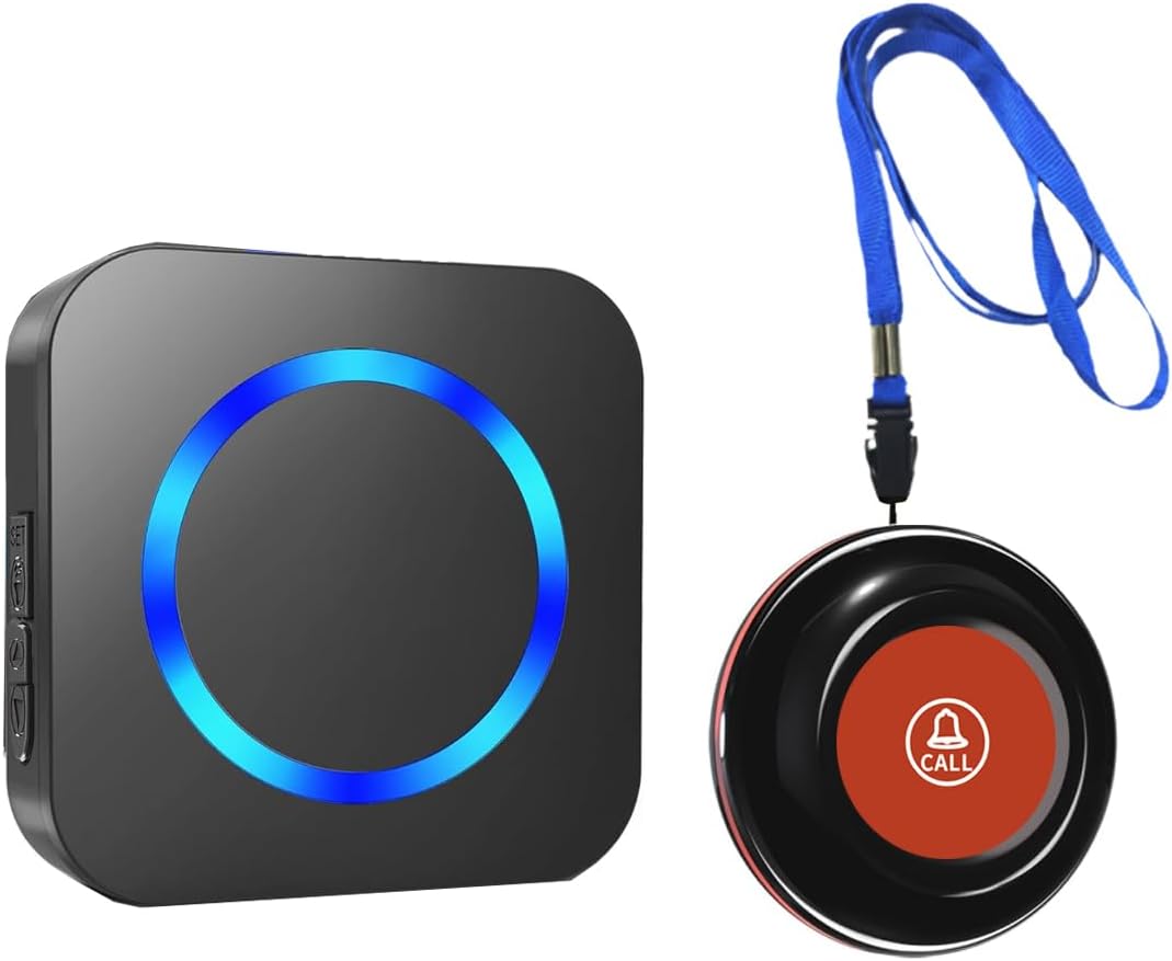 Wi-fi Caregiver Pager Name Button,Nurse Alert System Name Bell with 1000FT Vary,Plug and Play Waterproof Name Button for Residence/Affected person/Disabled Consideration Pager