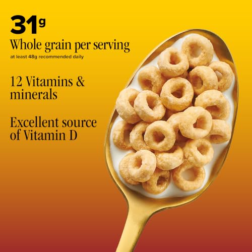 Image of Cheerios Honey Nut Breakfast Cereal Cup, Gluten Free, Single Serve, 1.8 oz | Real Honey & Natural Almond Flavor, Can Help Lower Cholesterol, Excellent Source of Vitamin D, 22g Whole Grain per Serving