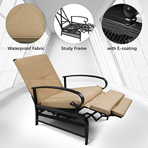 Meooem Patio Recliner Chair Metal Outdoor Reclining Lounge Chair With Removable Cushion Support 300Lbs #TOP3