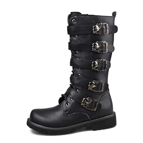 SENELK Herren Winter Gothic Punk Plateau Goth Zipper Halblange Stiefel,Schwarz,43 EU