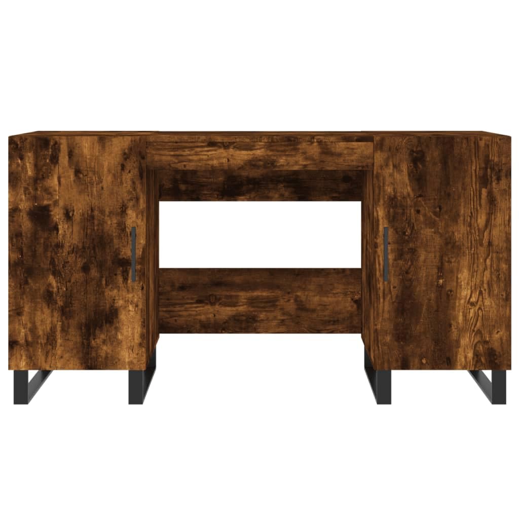 Scrivania con Ufficio in Legno e Piedini in Ferro, 4 Scomparti con Porte per Stoccaggio, Scrivania Incensi 140x50x75 cm per Studio e Piccoli Stanze
