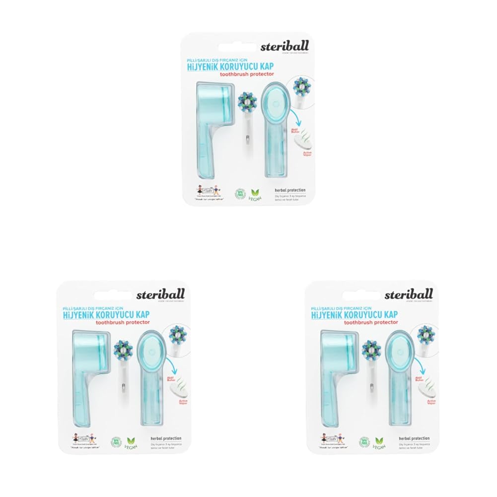 STERIBALL ŞARJLI PİLLİ DİŞ FIRÇALARI İÇİN HİJYENİK DİŞ FIRÇASI KORUMA KABI-2'Lİ AÇIK SİYAH X 2 (3 paketi)