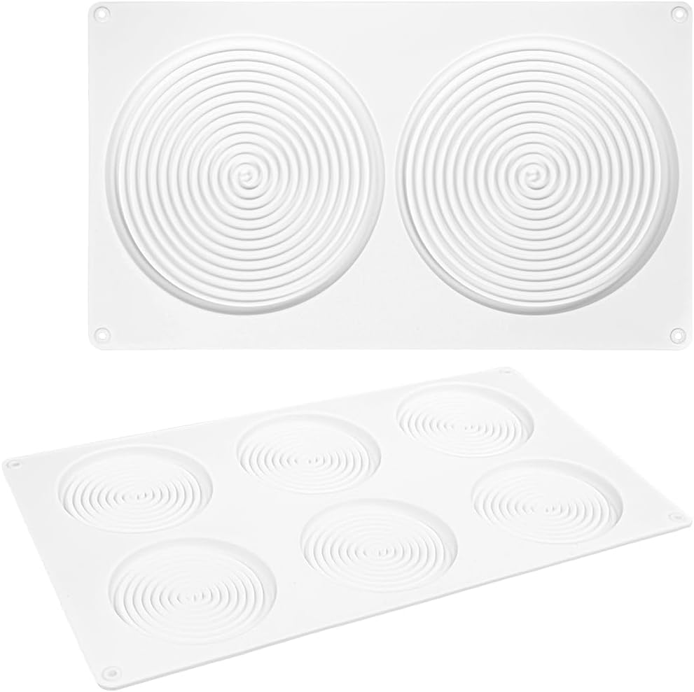 Round Pastry Silicone Molds Tourbillon Baking Pan Set of 2 for Chocolate Candy Tart Mousse Cake Cookie Dessert Ice Cream Decoration Disc Diameter 5.5inch, 3inch, 8-Cavity