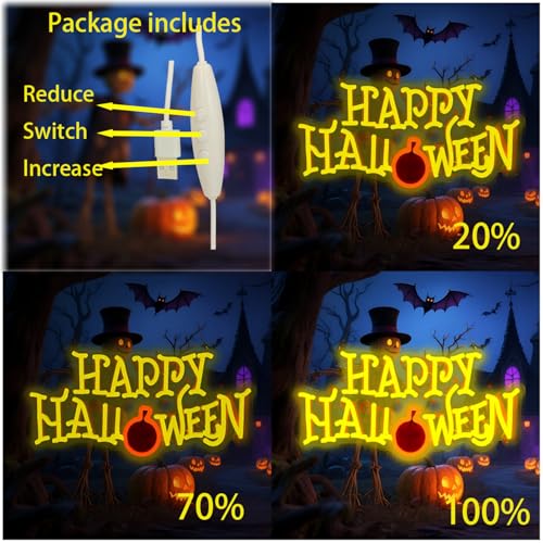 Image of Happy Halloween Neon Sign | Party Welcome Sign, Front Door /Bedroom /Home /Yard, USB Powered, 16.5x8.6 Inches