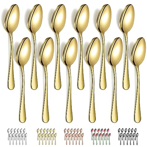 Evanda Gold Suppenlöffel Set 12er 18.5cm, Edelstahl Titan-Vergoldung Besteck Löffel, Dessertlöffel, Tafellöffel, Esslöffel, leicht zu reinigen, spülmaschinenfest