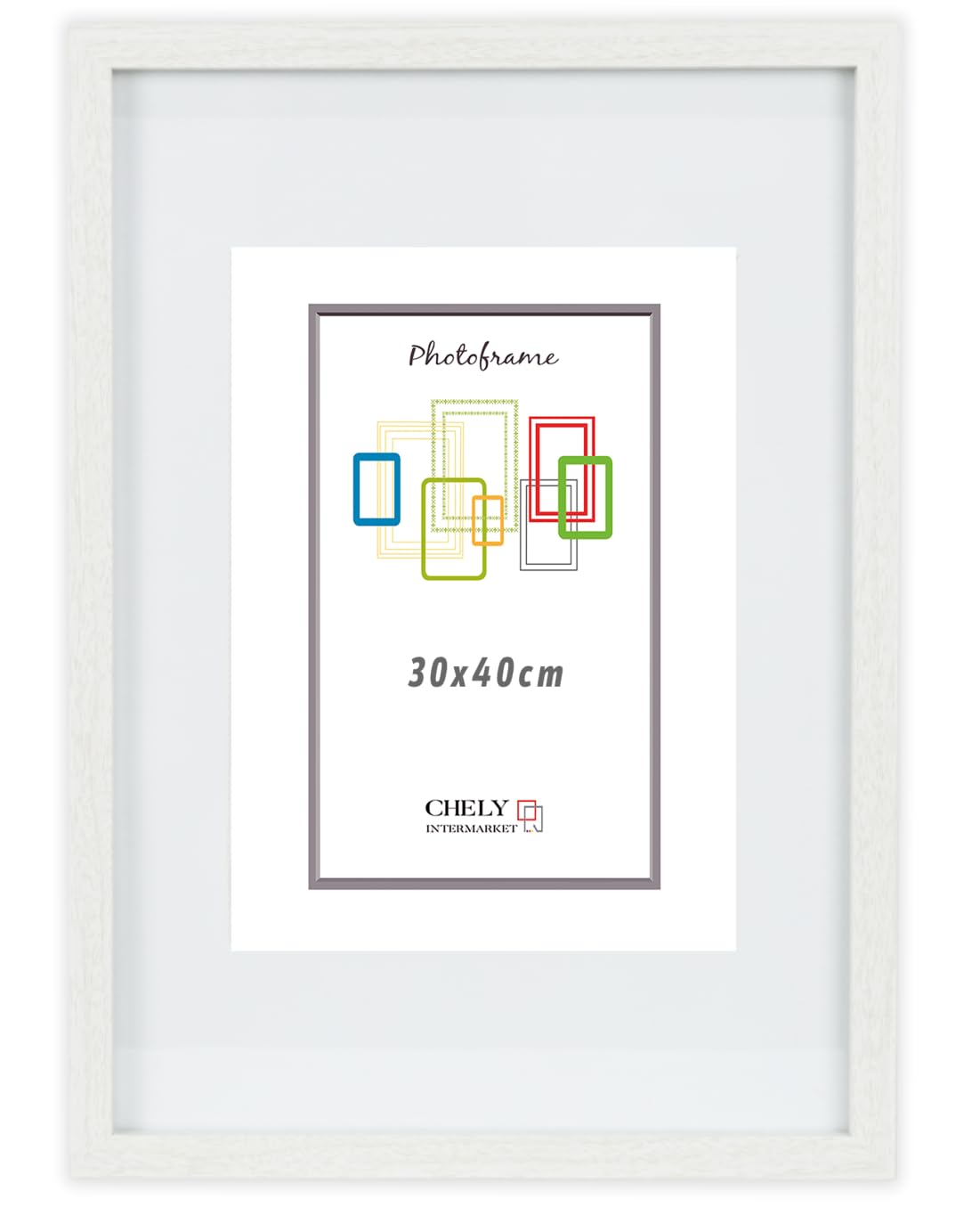 CHELY INTERMARKET Marco con paspartu 30x40cm (Int 21x30cm) Blanco MOD 351 cuadro ideal para fotos