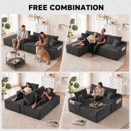 Image of 96 inch Boneless Couch, Modular L-Shaped Cloud Sectional Sofa, Grey