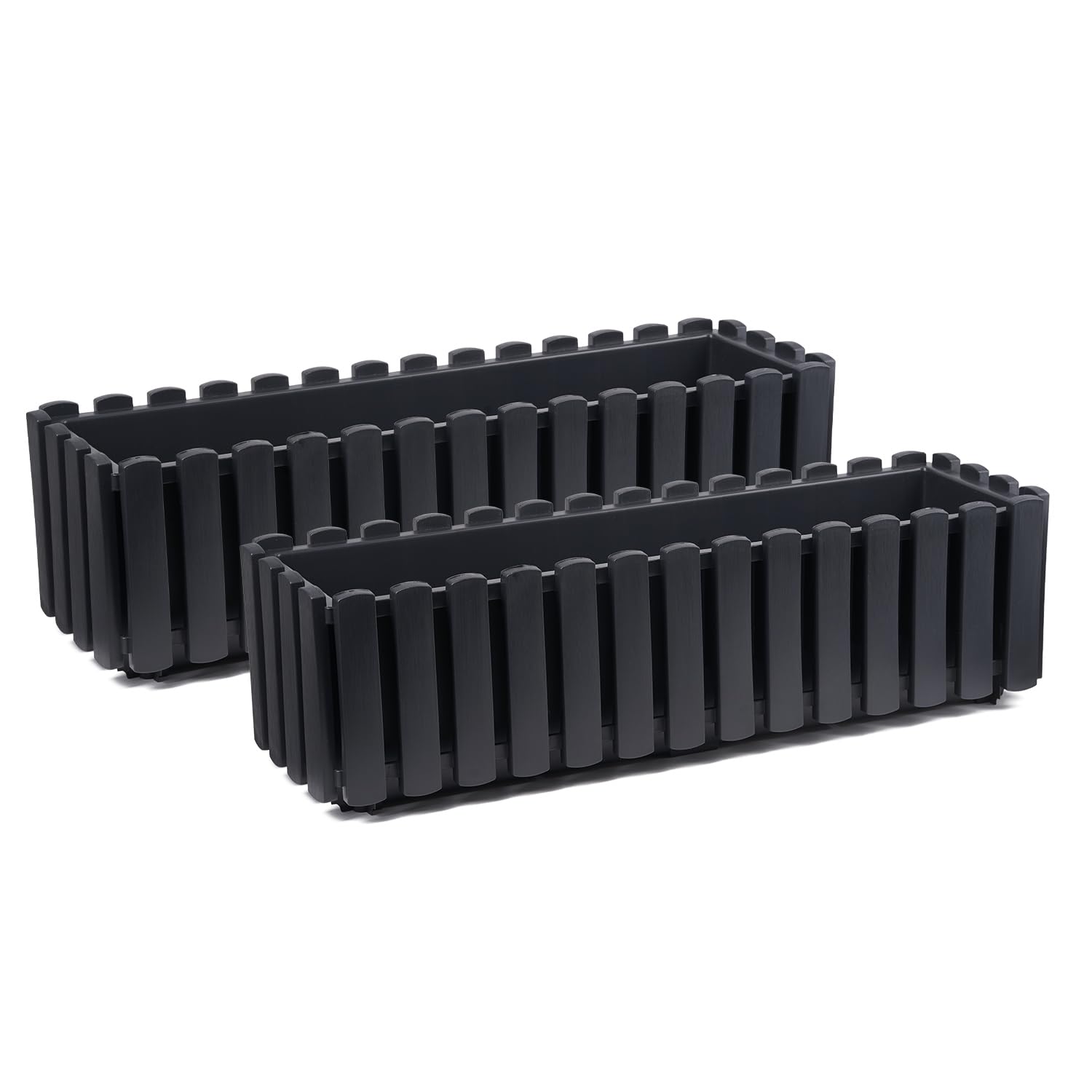 Tymar Blumenkasten landhausstil, Balkonkasten lattenoptik, Pflanzkasten Landhaus, 2er-Pack, Garten, Balkon, Terrasse (Anthrazit, 60 cm)