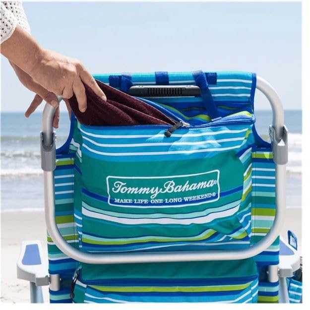 Tommy Bahama TECNOLIFE Silla de Playa Plegable Rayas Verdes Modelo 2026 con Bolsa Aislada y Almohada Ajustable