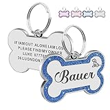 Dog Tags Personalized for Pets Dog Name Tags Personalized Dog Tag Engraved with Any Name & Text Custom Dog ID Tags Glitter Bone ID Tag for Puppy Cat (Blue S, Bone)
