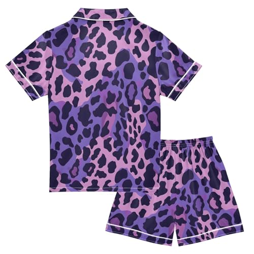 ALAZA Leopard Animal Print Satin Pajamas Set Short Sleeve Button Down Sleepwear Summer Pjs 2 Piece2