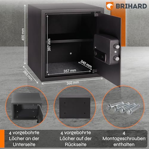 Brihard Business Digitaler Tresor mit Zahlencode 40x36x36cm & Feuerfeste Dokumententasche, 48L Stahl Safe für Zuhause oder Büro mit Herausnehmbarer Ablage- für Geld, Dokumente & Mehr-3