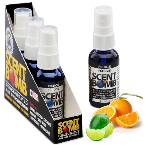 Image of Scent Bomb Air Freshener Spray, Long-Lasting Odor Eliminator - Effective Deodorizer for Home & Car, Fresh Room Spray for Kitchen, Bathroom & Smell Neutralizer - 1 oz Pack of 4, Fierce Scent