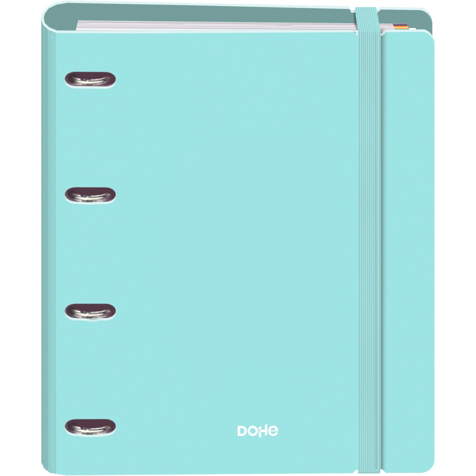 Dohe - Binder with Refill - 4-Ring Polyfoam Folder, A4 (28x32 cm), 100 Squared Sheets, Soft and Durable, Coloured Dividers, Extra Storage Pocket and Elastic Band - Serenity Green