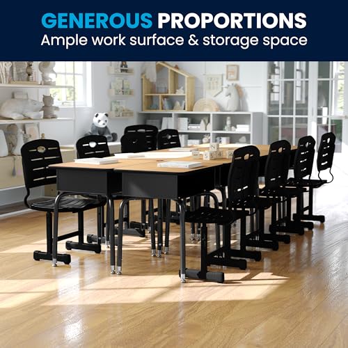 Image of Flash Furniture Metal Student Desk with Open Book Box, Natural | Durable Construction, Commercial Use