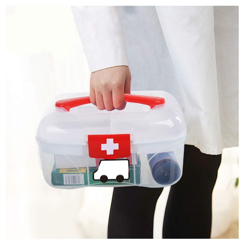 Botiquín de primeros auxilios Caja médica pequeña, Caja de medicamentos, Caja de almacenamiento de medicamentos, Botiquín de primeros auxilios for niños, Mango rojo, Bandeja desmontable, Boti