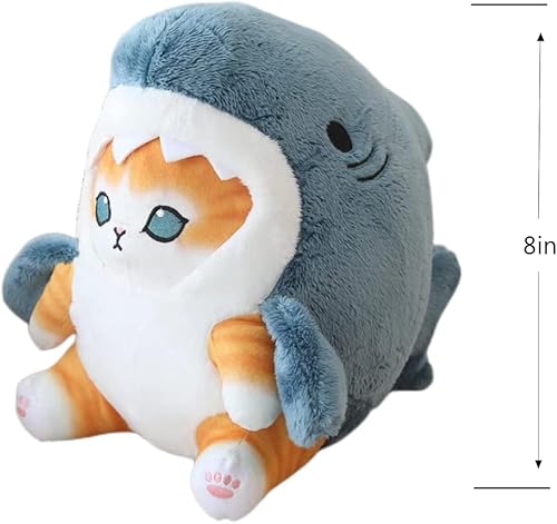 Miniatura 3 de Peluche de gato de tiburón de 8 pulgadas, muñeco de peluche de gato de camarón frito, regalo para niños (azul dorado + gris colorido)