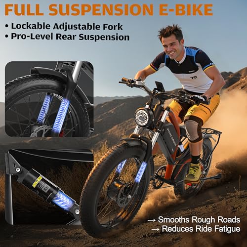 Image of Electric Bike for Adults,5000W /3000W Peak Dual Motor ebike 35MPH E Bikes for Men Women,52V 32 /23AH Battery, 80 /100 Miles Range Ebike,26 inchFat Tire Full Suspension E-Bike