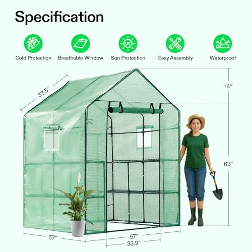 Image of VIVOSUN 57x57x77 Inch Mini Walk in Green House with Window and Anchor, Plant Garden Hot House 2 Tiers 8 Shelves, 4.7 x 4.7 x 6.4 FT