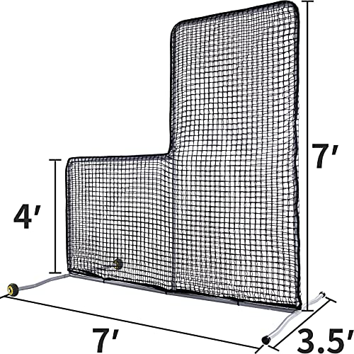 Kapler L Screen Baseball Pitching Protective Screen With Wheels Easy Move, 7X7Ft Baseball Softball Pitcher Safety Protective L Screen (Black Net). #TOP1